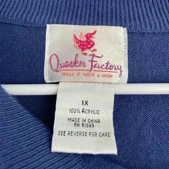 Quacker Factory Purple Sweater Soft Rhinestone zipper 1X - Picture 4 of 5